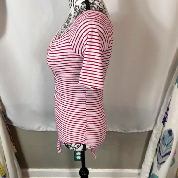 Boohoo Red & White Striped Ribbed V-Neck Bodysuit Size US 6 / UK 10 - Picture 5 of 9